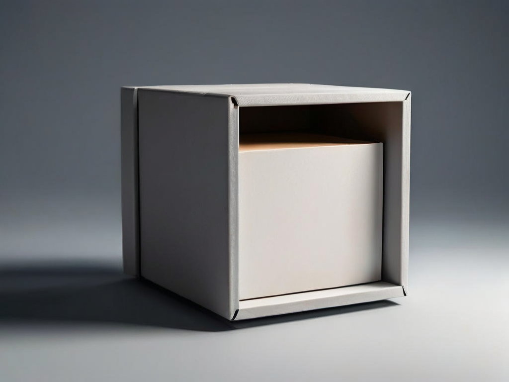 Sealed archive box with one open compartment holding a blank card on a gray studio surface.