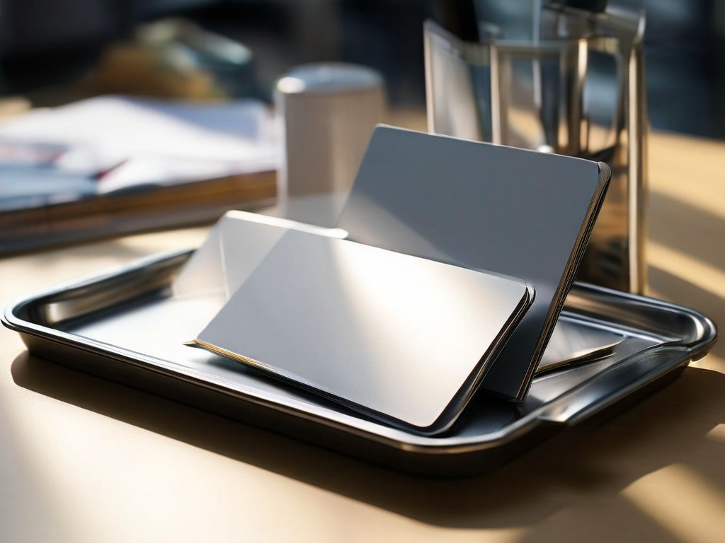 Document divider tabs with numbered labels in a compact storage tray on a brushed metal surface, bathed in morning daylight.