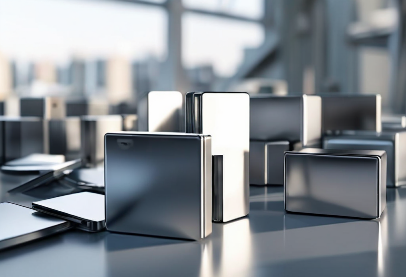 Brushed metal surface holds compact storage blocks and blank divider cards, representing organized Wi-Fi band separation in...